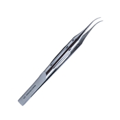 Tennant Tying Forcep Curved With 6mm Long Tying Platforms With Guide Pin Handles 9-0 To 11-0 Sutures On An  Ergonomic Fenestrated Handle Overall Length 4 3/8" (110mm)  